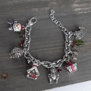 Brighton Christmas Charm Bracelet Snowman Sley Silver Plated Multicolor Enamel
